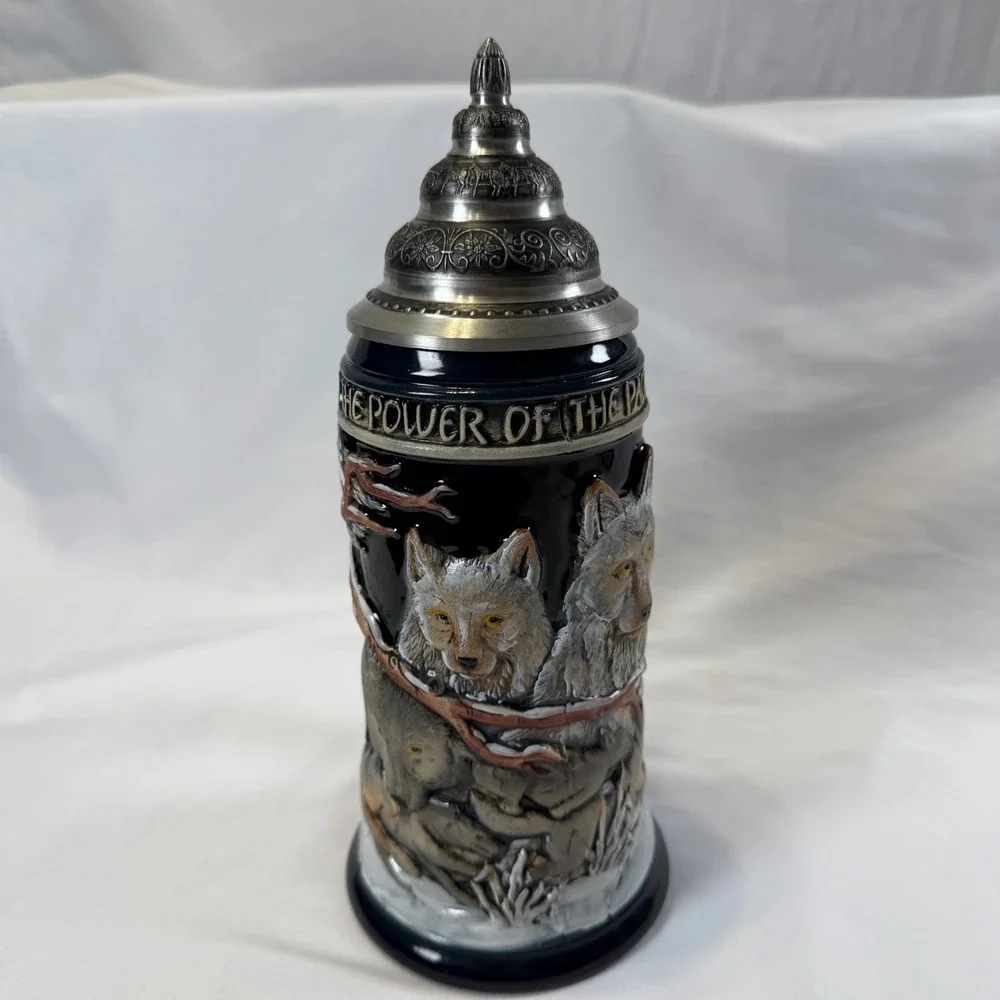 Disney Jody Bergsma Wolf Beer Stein Limited Edition Blue Pewter Lid Germany OS